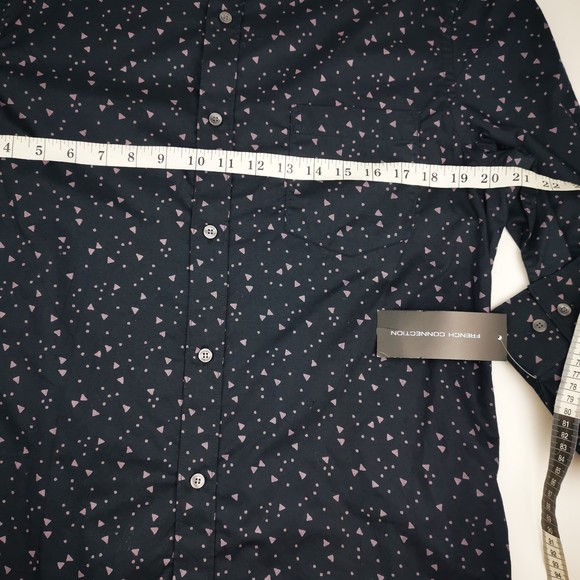 French Connection Collar Shirt Blue Triangle Print Men Size Large NEW Slim fit - Picture 6 of 10